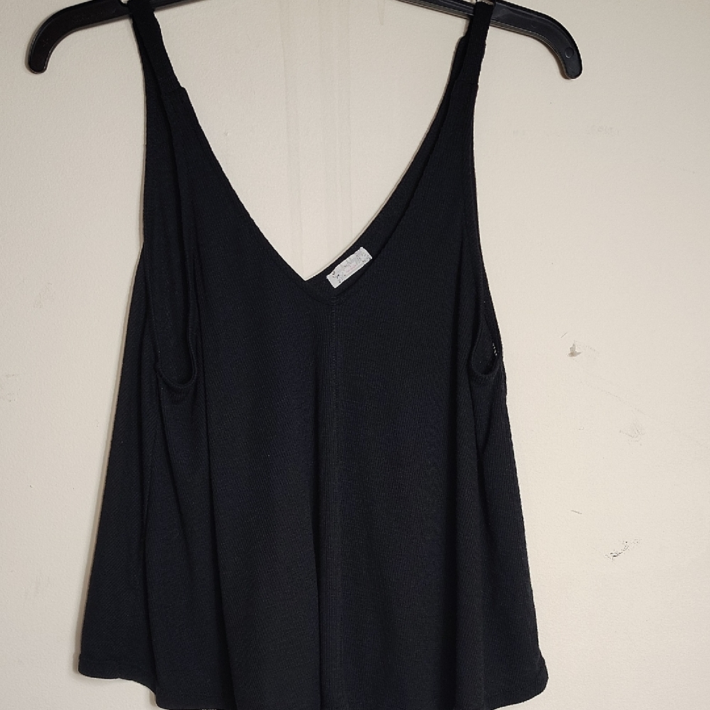 Black Sleeveless Camisole with V-Neck and Thin Straps